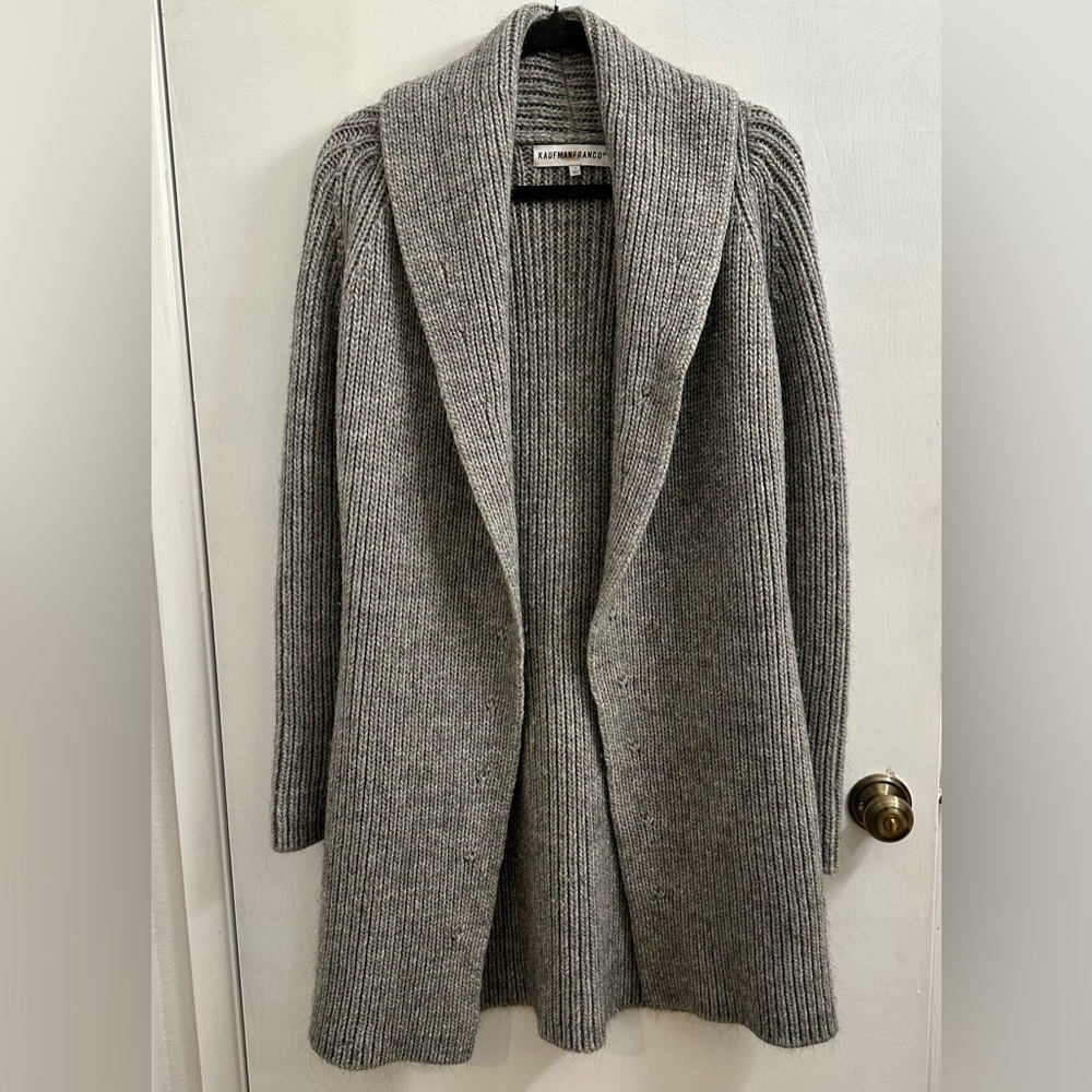 Kaufmanfranco Gray Ribbed Wool Blend Cardigan Thick & Cozy Sweater Coat Sz S